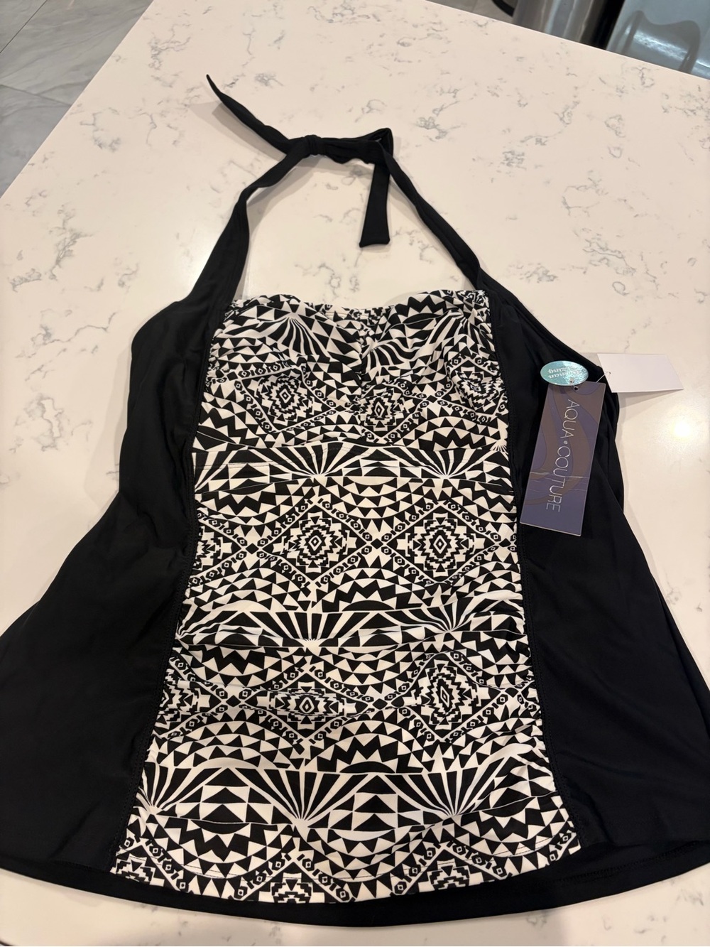 Aqua Couture Black & White Halter Tankini Top NEW w tag